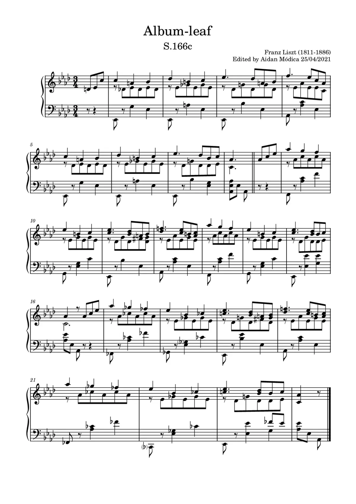 Album-leaf 'Weimar II', S.166c - Page 1