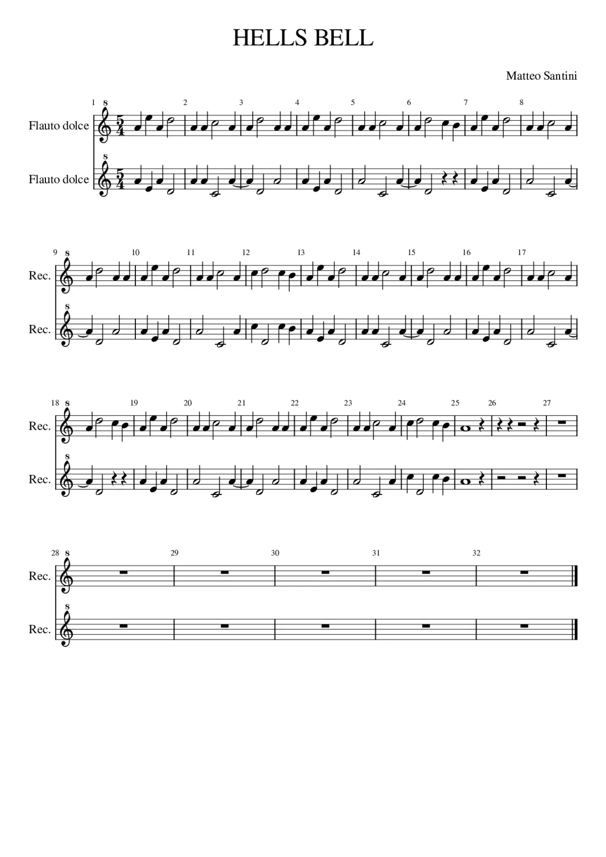HELLS BELLS ac-dc( for flute) - Page 1