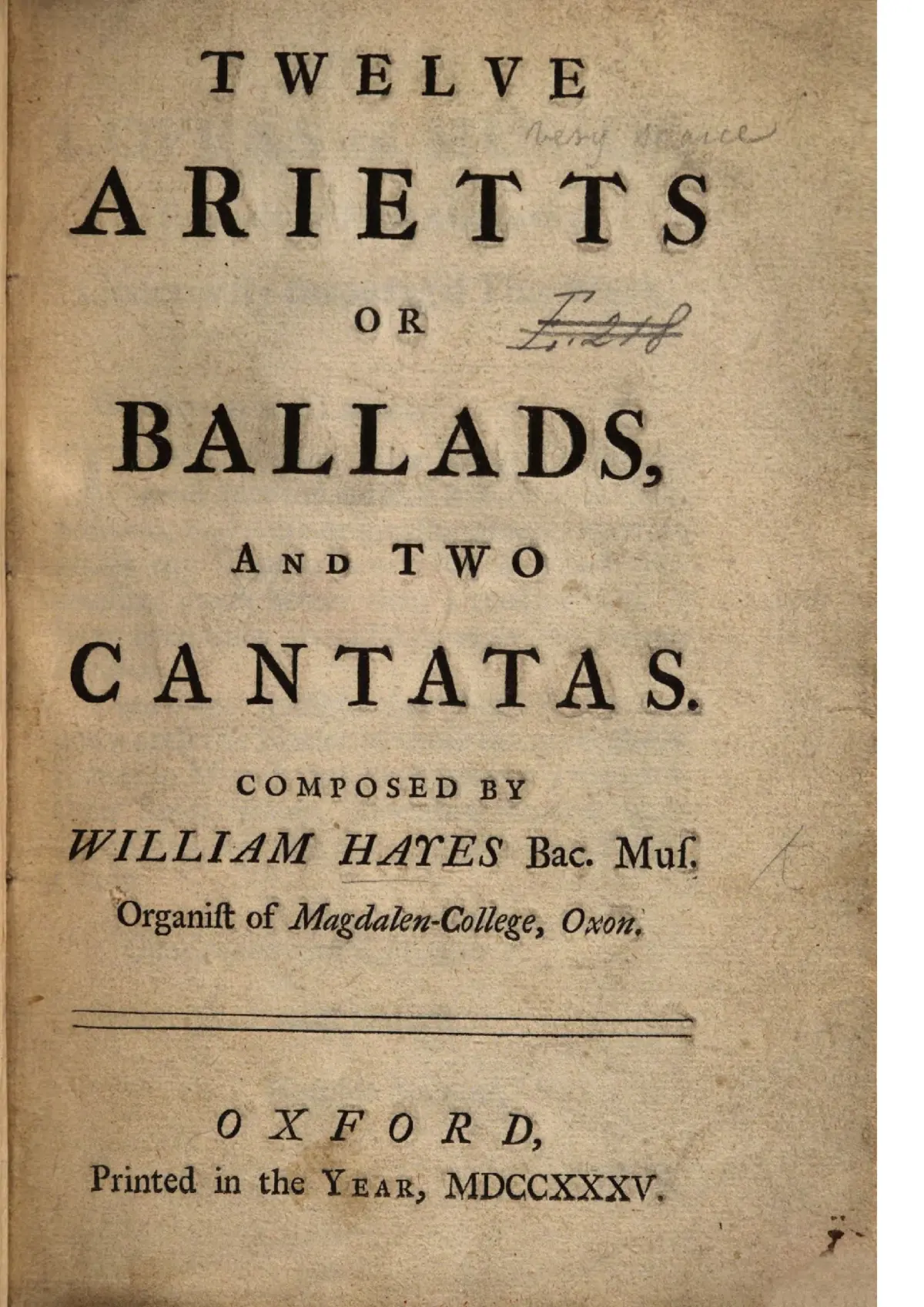 12 Arietts or Ballads and 2 Cantatas - Page 1